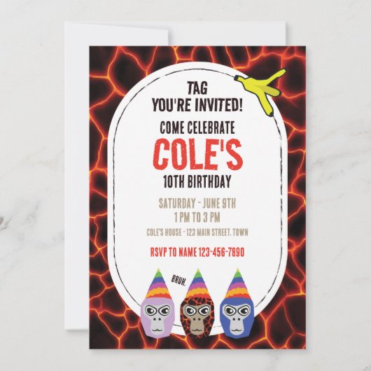 ゴリララベル、バーチャルリアリティゲーム、誕生日Bruh 招待状 (正面)