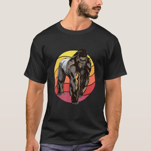 ゴリラレトロサンセットアペスゴリラス Tシャツ (正面)