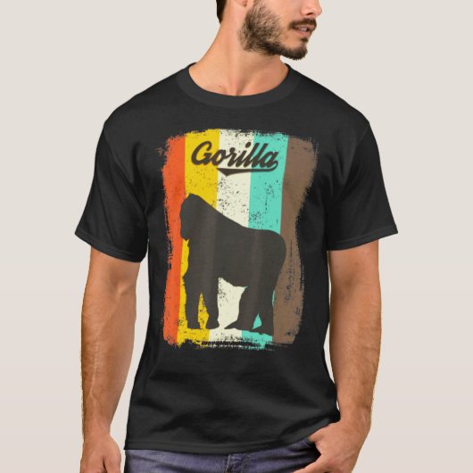 ゴリラレトロ70sヴィンテージかわいい動物 tシャツ (正面)