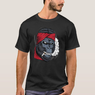 ゴリラ喫煙Aシガーカッコいい強力なアニマルアート Tシャツ