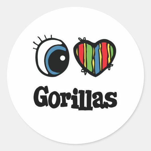 ゴリラ大好き(ハート) ラウンドシール (正面)
