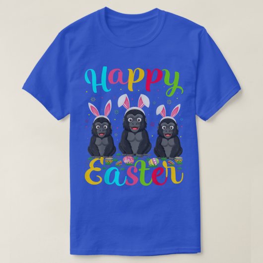 ゴリラ愛おもしろい復活祭の卵バニーゴリラ幸せ Tシャツ (デザイン正面)