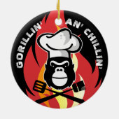 ゴリラ焼きシェフ炎の料理クリスマス セラミックオーナメント (裏面)