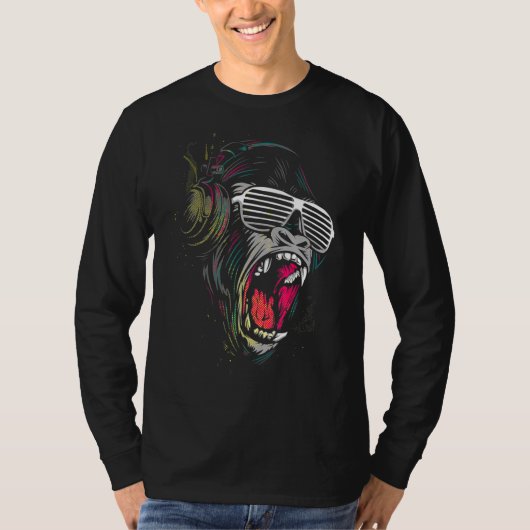 ゴリラ猿のヘッドフォン Tシャツ (正面)