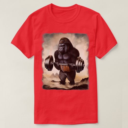 ゴリラ筋肉トレーニング重量挙げ Tシャツ (デザイン正面)