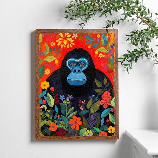 ゴリラ絵画の花カラフルの葉ポスター ポスター