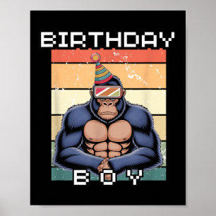 ゴリラ誕生日デコレーションモンキーラベルVrゲーマー ポスター