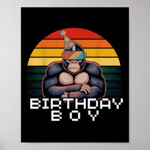 ゴリラ誕生日デコレーションモンキーラベルVrゲーマーF ポスター