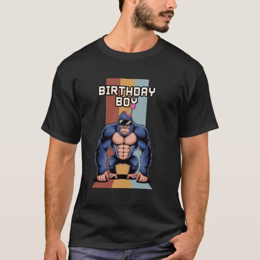 ゴリラ誕生日デコレーションモンキーラベルVRゲーマーV Tシャツ (正面)