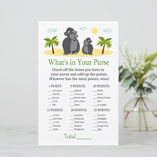 ゴリラ財布ゲームのベビーシャワーの中に何がある (スタンド正面)