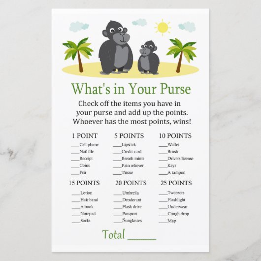 ゴリラ財布ゲームのベビーシャワーの中に何がある (正面)