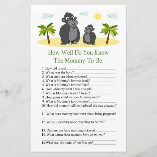 ゴリラ赤ちゃんシャワーゲームをどれだけ知っているか (正面)