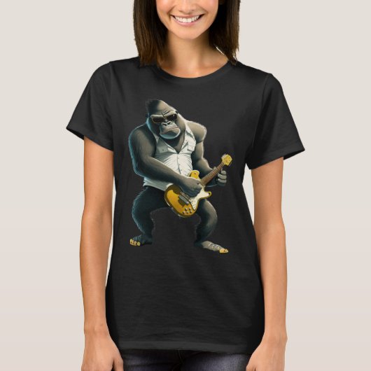 ゴリラ遊のエレキギター動物猿ぐん Tシャツ (正面)
