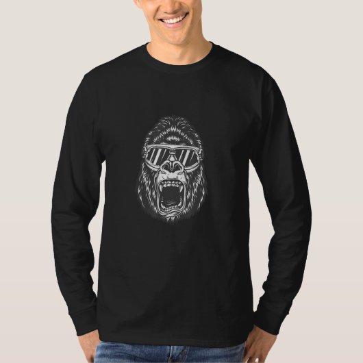 ゴリラ頭部ゴリラ男性ゴーグル Tシャツ (正面)