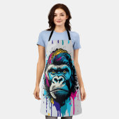 ゴリラ頭 – ゴリラカラフルエプロン エプロン (着用した状態)