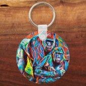 ゴリラ類人猿ファミリー抽象芸術動物野生動物アート キーホルダー (正面)