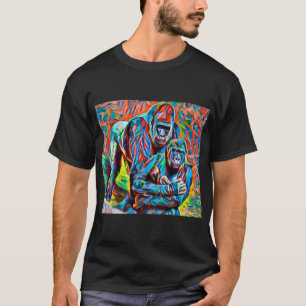 ゴリラ類人猿ファミリー抽象芸術動物野生動物アート Tシャツ