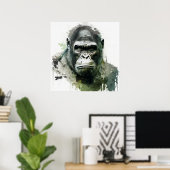 ゴリラ類人猿絵画動物の野生生物林 ポスター (ホームオフィス)