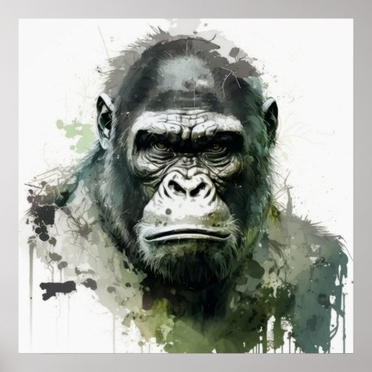 ゴリラ類人猿絵画動物の野生生物林 ポスター (正面)