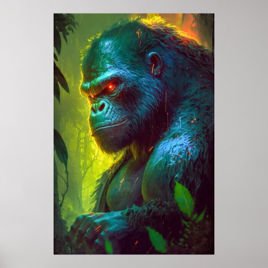 ゴリラ類猿動物ポートレート絵画の野生生物フリー ポスター (正面)