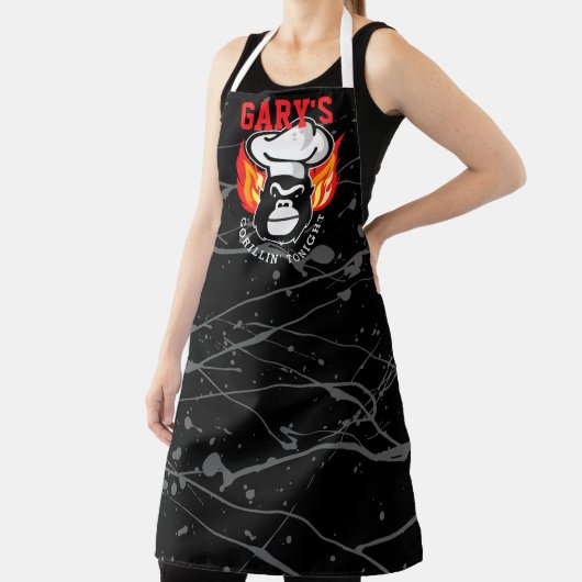 ゴリラ·シェフハットの炎が焼パーソナライズされたける エプロン (インサイチュ)