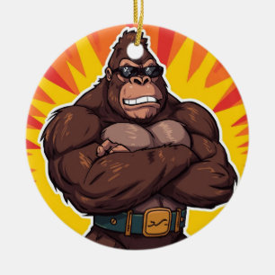 ゴリラ ボディビルダー ウェイトリフター ポップアート カートゥーン セラミックオーナメント