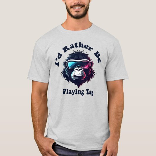 ゴリラ モンキー VR ゲーム好き タグ遊びがしたい Tシャツ (正面)