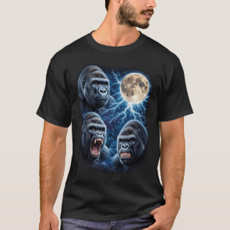 ゴリラ 月 稲妻 アート 強力な類人猿の顔 月 Tシャツ