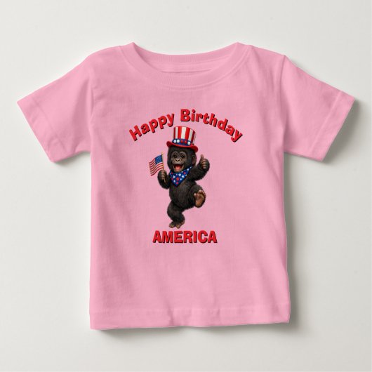 ゴリラ (5歳) 愛国少年Tシャツ ベビーTシャツ (正面)