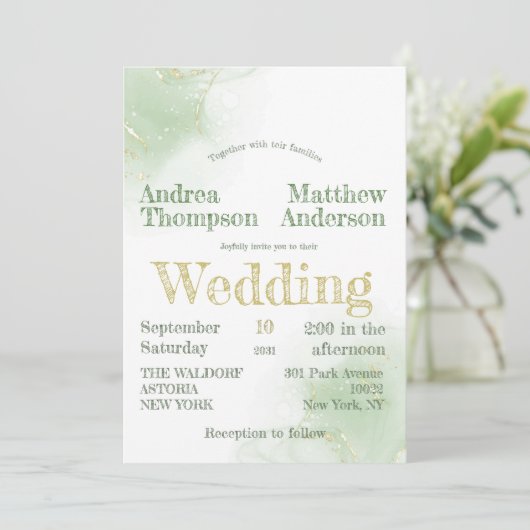 ゴルエレガントホイルミニマルでシックな緑 招待状 (スタンド正面)