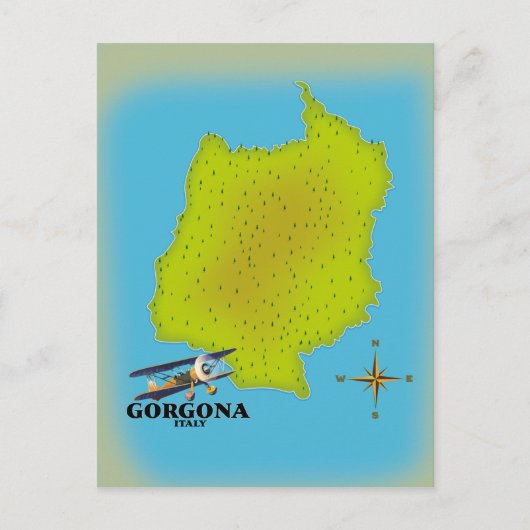 ゴルゴーナ島イタリア地図トラベルポスター ポストカード (正面)