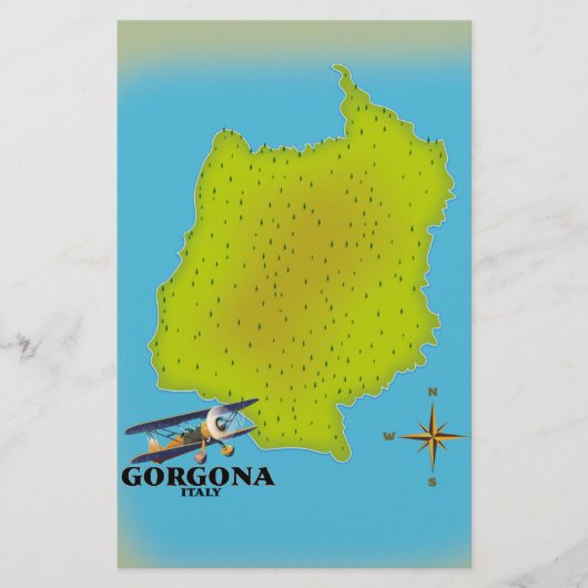 ゴルゴーナ島 イタリア地図 トラベルポスター 便箋 (正面)