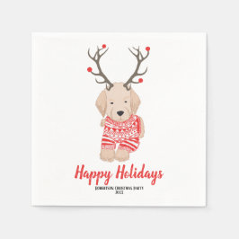 ゴルダーレトリエバークリスマスセーター〔雄ジカの〕枝角カスタム スタンダードカクテルナプキン