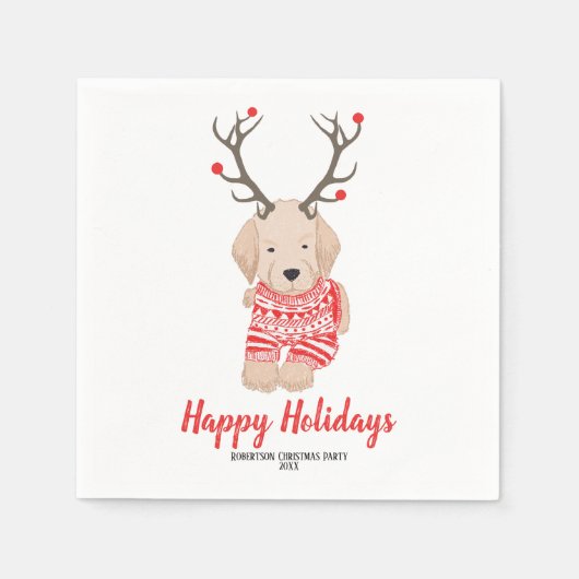 ゴルダーレトリエバークリスマスセーター〔雄ジカの〕枝角カスタム スタンダードカクテルナプキン (正面)