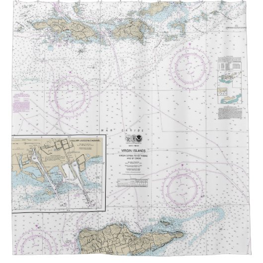 ゴルダ・トゥ・セント・トマスとセント・クロワ航海のーのチャート シャワーカーテン (正面)