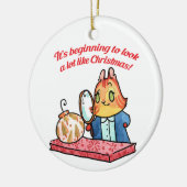 ゴルディがクリスマスを調べる セラミックオーナメント (左)