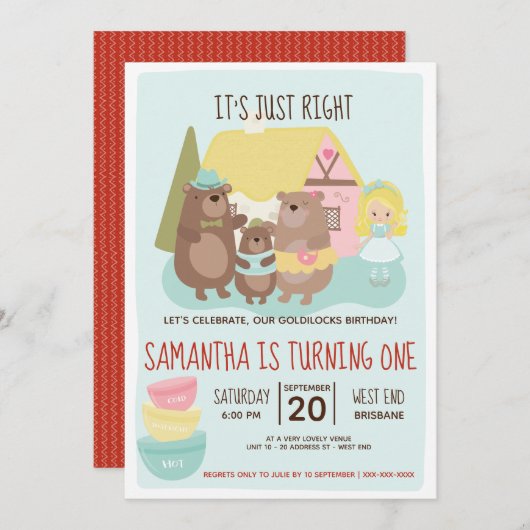ゴルディロックスとスリーベアーズ誕生日招待状 招待状 (正面/裏面)