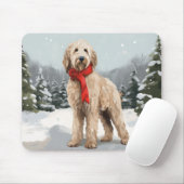 ゴルデンドゥードルの犬と雪のクリスマス マウスパッド (マウス)