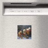ゴルデンドゥードルの雪のそり クリスマスの飾り マグネット (インサイチュ (食洗機))