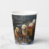 ゴルデンドゥードルの雪のそり クリスマスの飾り 紙コップ (正面)