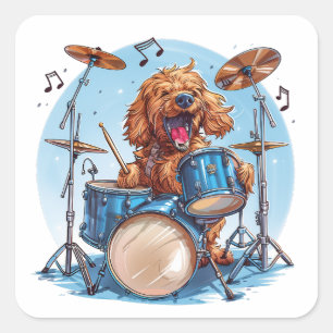 ゴルデンドゥードル犬がドラム演奏 スクエアシール