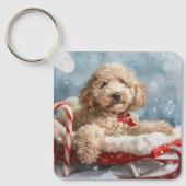 ゴルデンドゥードル犬のクリスマス  キーホルダー (正面)