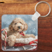ゴルデンドゥードル犬のクリスマス  キーホルダー (裏面)