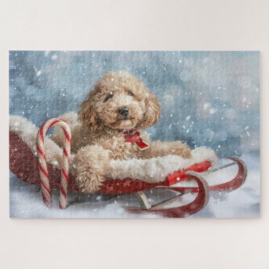 ゴルデンドゥードル犬のクリスマス ジグソーパズル (横)
