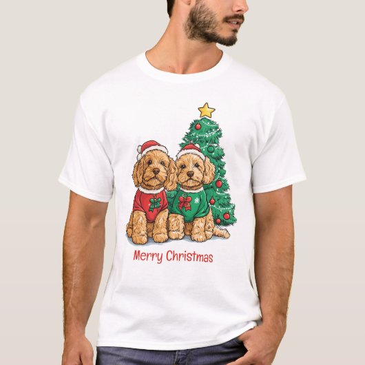 ゴルデンドゥードル犬のクリスマス Tシャツ (正面)