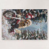 ゴルデンドゥードル犬のバイククリスマス ジグソーパズル (横)