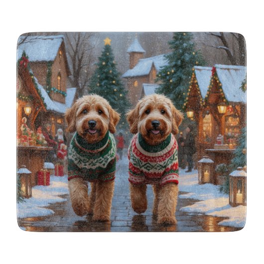 ゴルデンドゥードル 犬 クリスマス 雪 冬の休日 カッティングボード (正面)