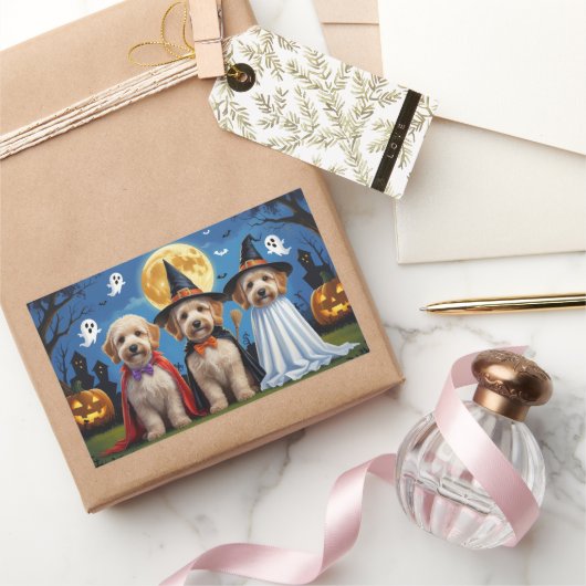 ゴルデンドルドッグスパンプキンハロウィンおもしろい 長方形シール (ギフト)