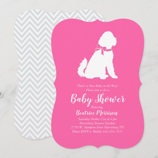 ゴルデンドルドッグベビーシャワーピンクガール 招待状 (正面/裏面)