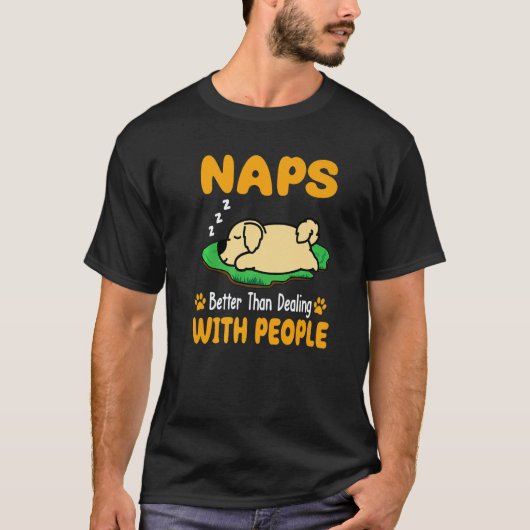 ゴルデンレトリバーは人と接するより昼寝の方が好き Tシャツ (正面)
